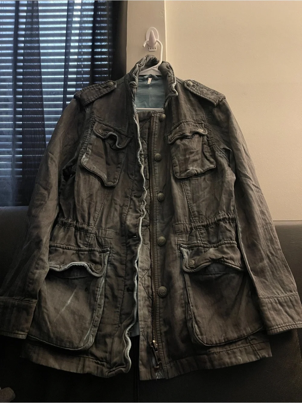 Free People Double Cloth Jacket  Military Drawstring Size XS Gray NWOT - Picture 7 of 15
